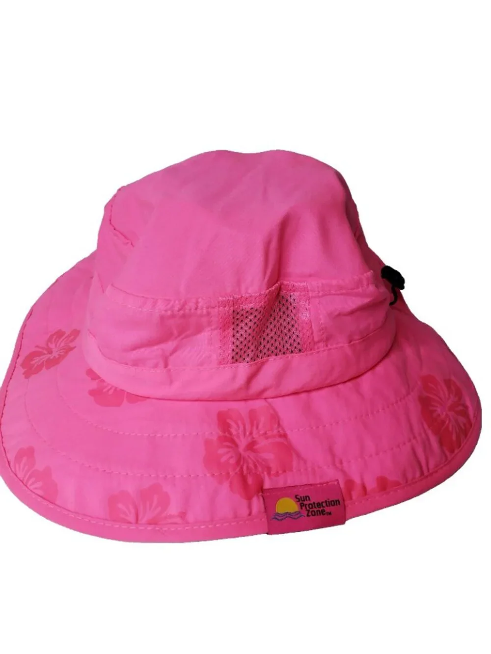 Sun Protection Kids Safari Hat Pink w Flowers Size 3 -10 Sunscreen Reminder